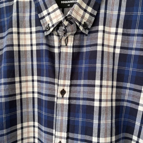 DSQUARED2 Sz 48 XL Made in Italy Men's Plaid 100% Cotton Long Sleeve Shirt - Picture 3 of 8